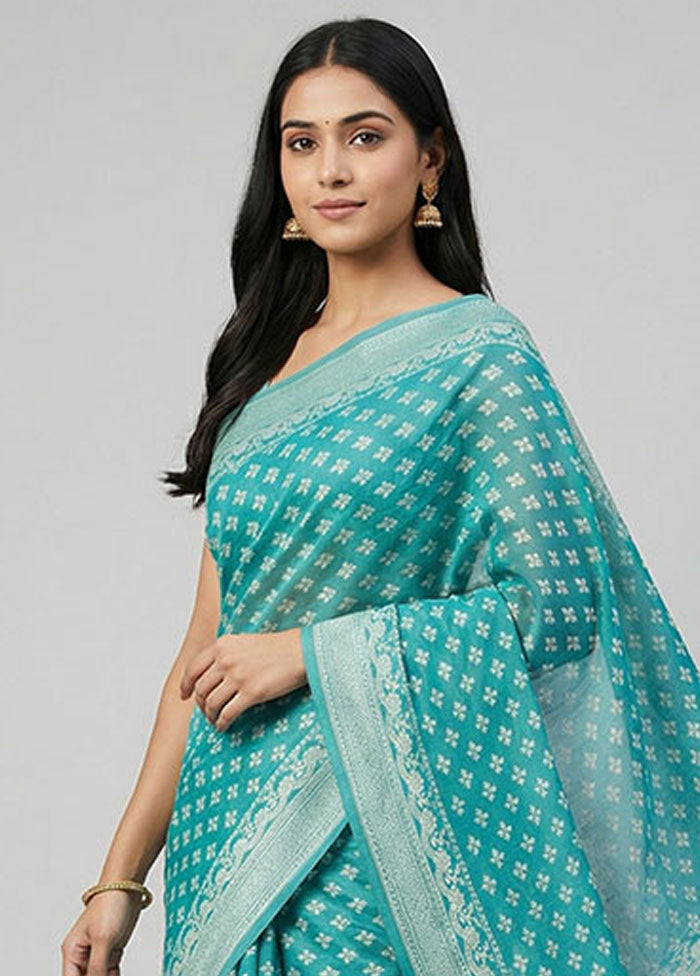 Green Kora Silk Saree With Blouse Piece