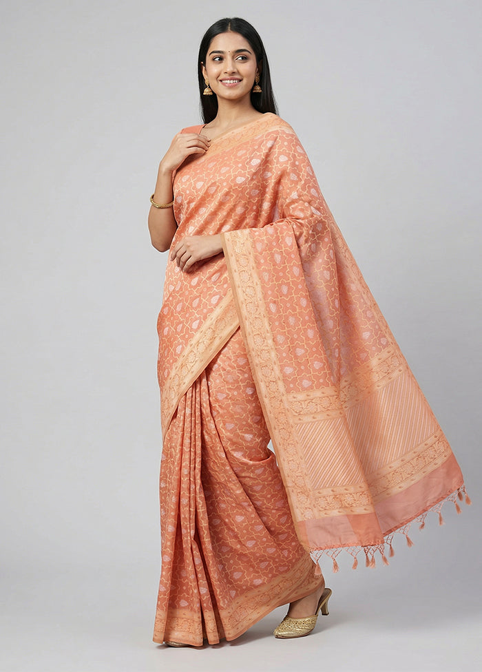 Pink Kora Silk Saree With Blouse Piece
