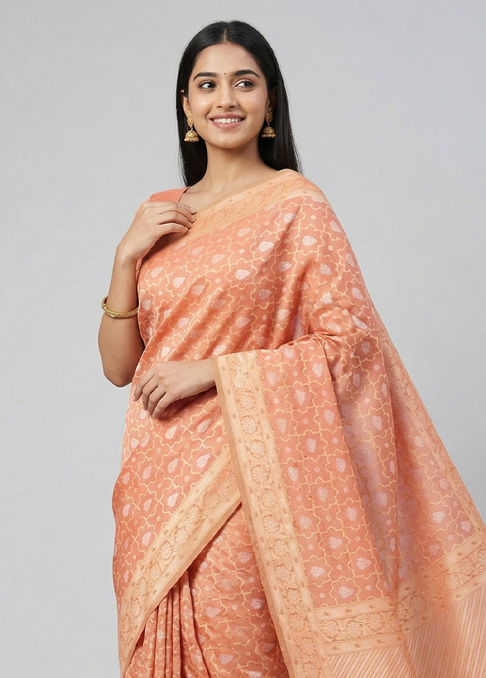 Pink Kora Silk Saree With Blouse Piece