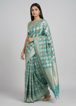 Green Kora Silk Saree With Blouse Piece