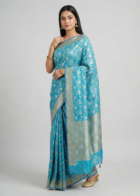 Blue Kora Silk Saree With Blouse Piece