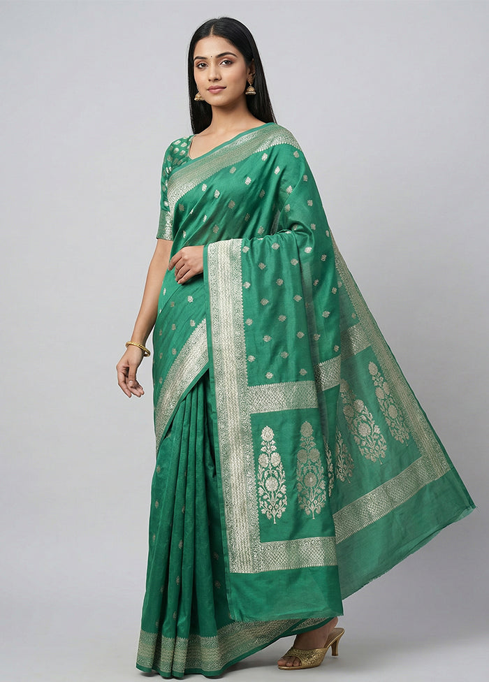 Green Dupion Silk Saree With Blouse Piece