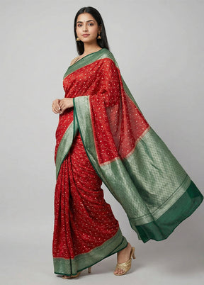 Red Dupion Silk Saree With Blouse Piece