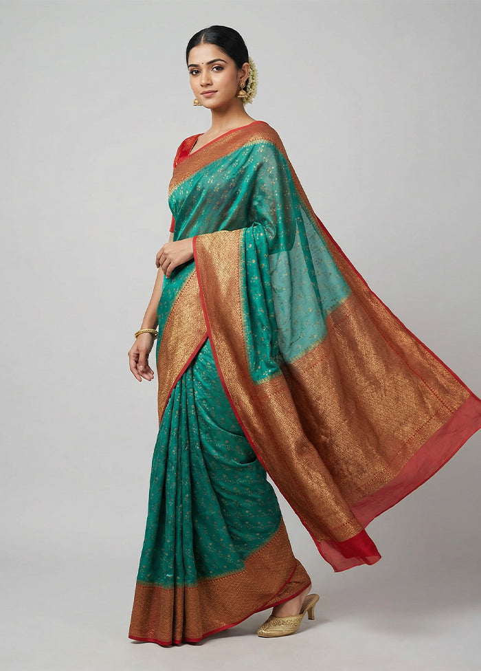 Green Dupion Silk Saree With Blouse Piece