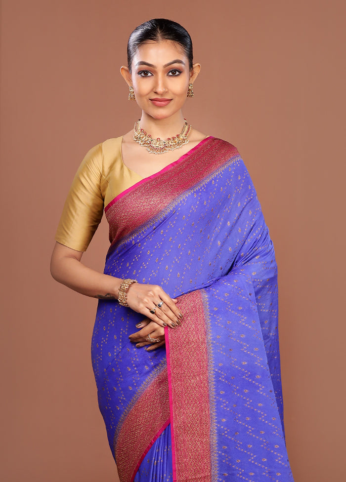Blue Dupion Silk Saree With Blouse Piece