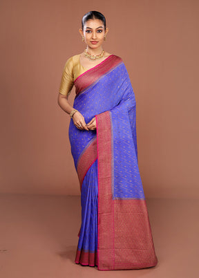 Blue Dupion Silk Saree With Blouse Piece