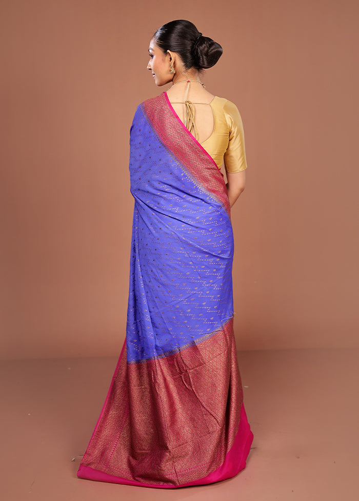 Blue Dupion Silk Saree With Blouse Piece