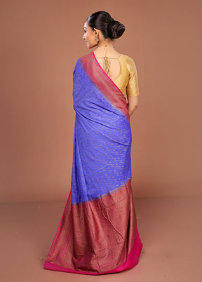Blue Dupion Silk Saree With Blouse Piece