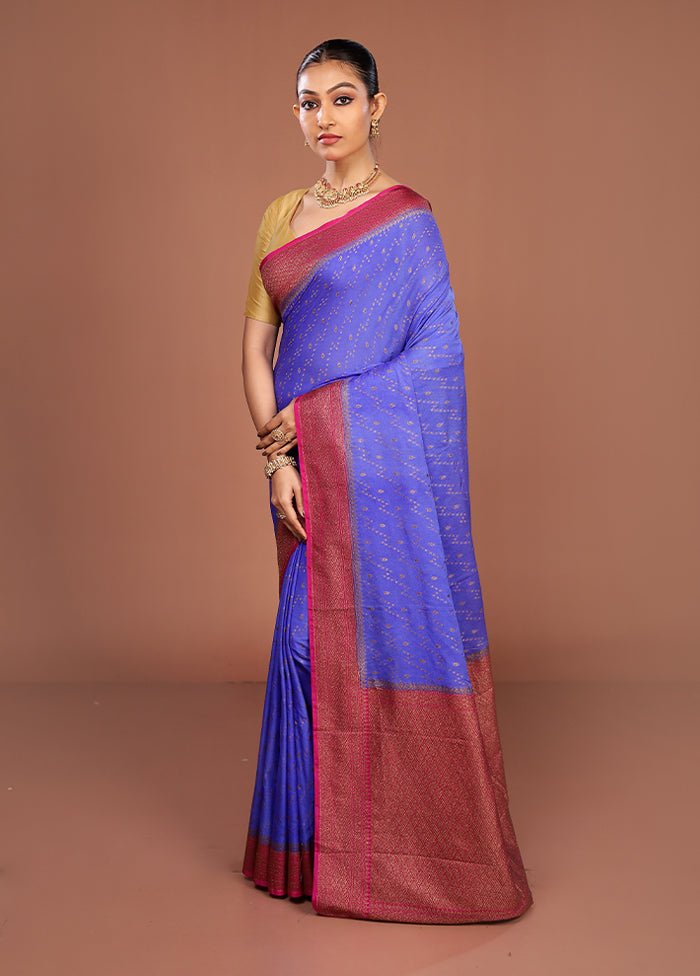 Blue Dupion Silk Saree With Blouse Piece