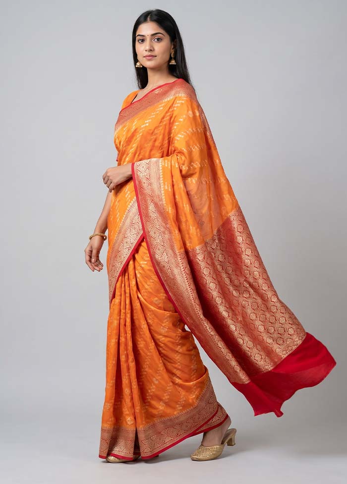 Orange Dupion Silk Saree With Blouse Piece