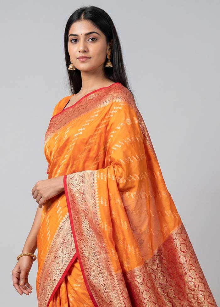 Orange Dupion Silk Saree With Blouse Piece