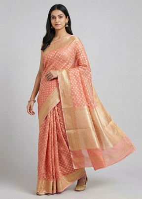 Pink Kora Silk Saree With Blouse Piece