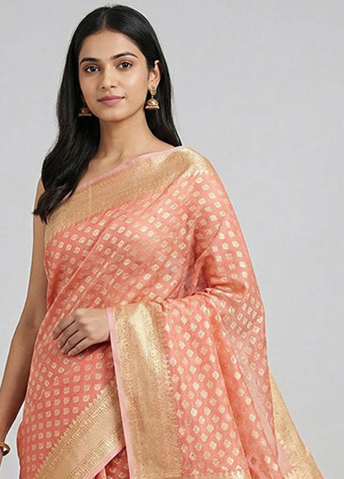 Pink Kora Silk Saree With Blouse Piece