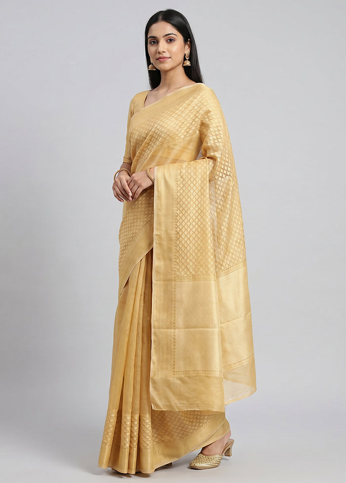 Cream Kora Silk Saree With Blouse Piece