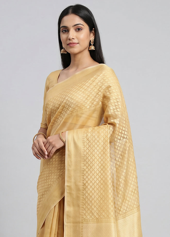 Cream Kora Silk Saree With Blouse Piece