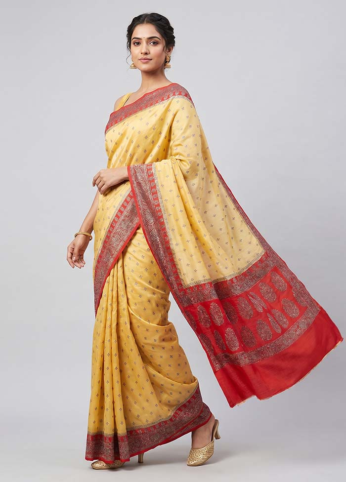 Cream Dupion Silk Saree With Blouse Piece