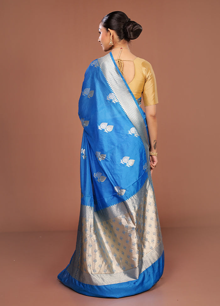 Blue Dupion Silk Saree With Blouse Piece