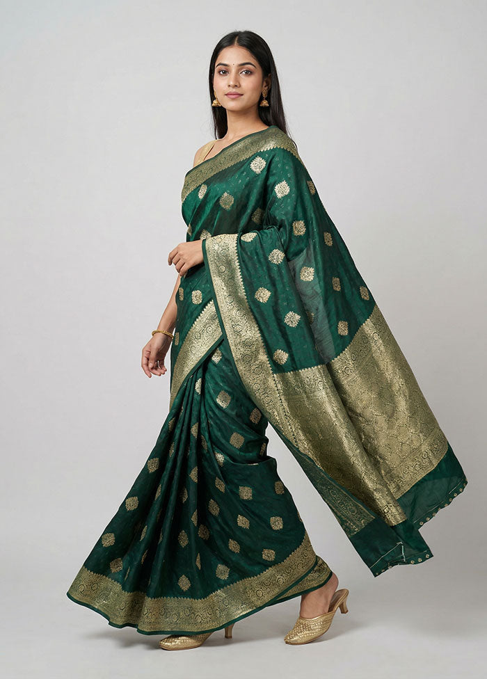 Green Dupion Silk Saree With Blouse Piece