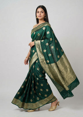 Green Dupion Silk Saree With Blouse Piece