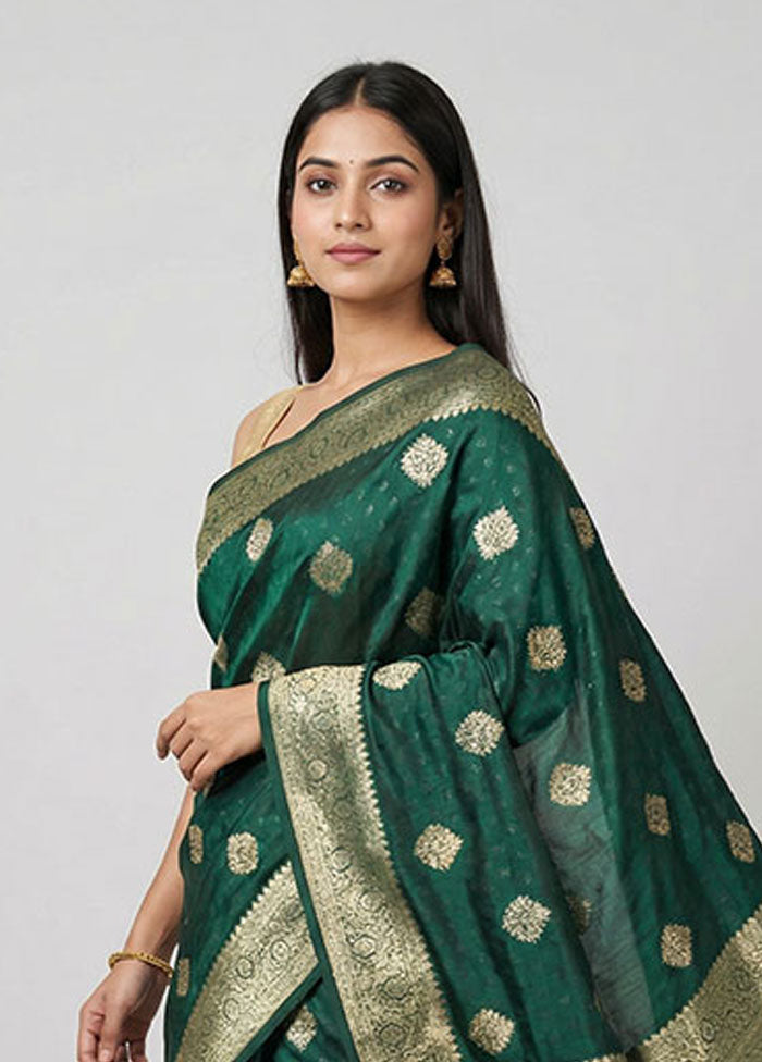 Green Dupion Silk Saree With Blouse Piece