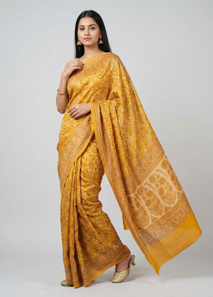 Yellow Handloom Jamewar Pure Silk Saree With Blouse Piece