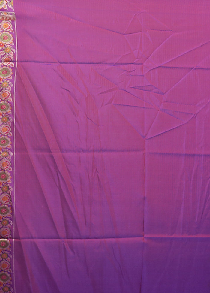 Purple Handloom Jamewar Pure Silk Saree With Blouse Piece