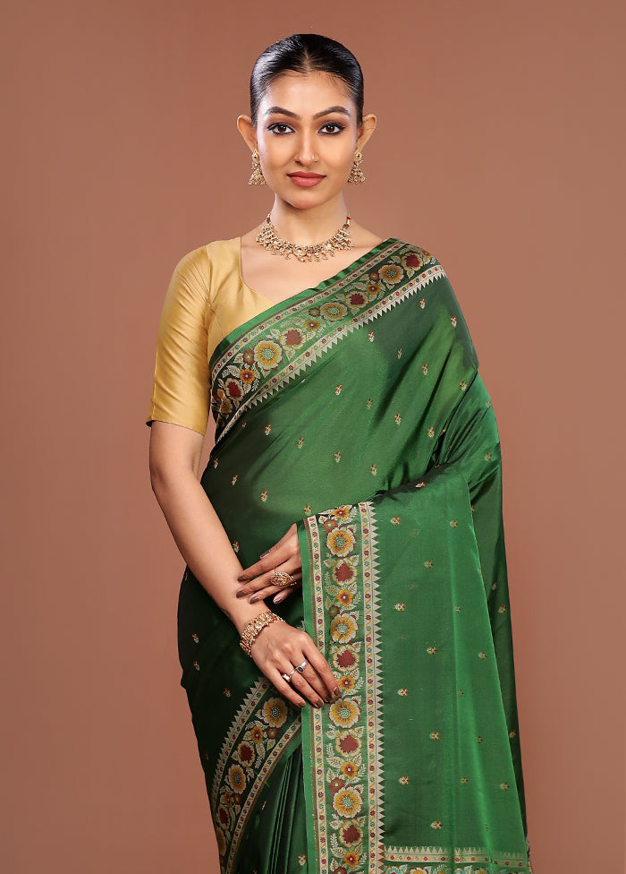 Green Handloom Jamewar Pure Silk Saree With Blouse Piece