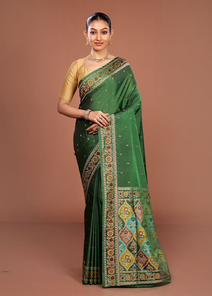 Green Handloom Jamewar Pure Silk Saree With Blouse Piece