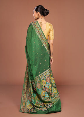 Green Handloom Jamewar Pure Silk Saree With Blouse Piece