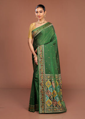 Green Handloom Jamewar Pure Silk Saree With Blouse Piece