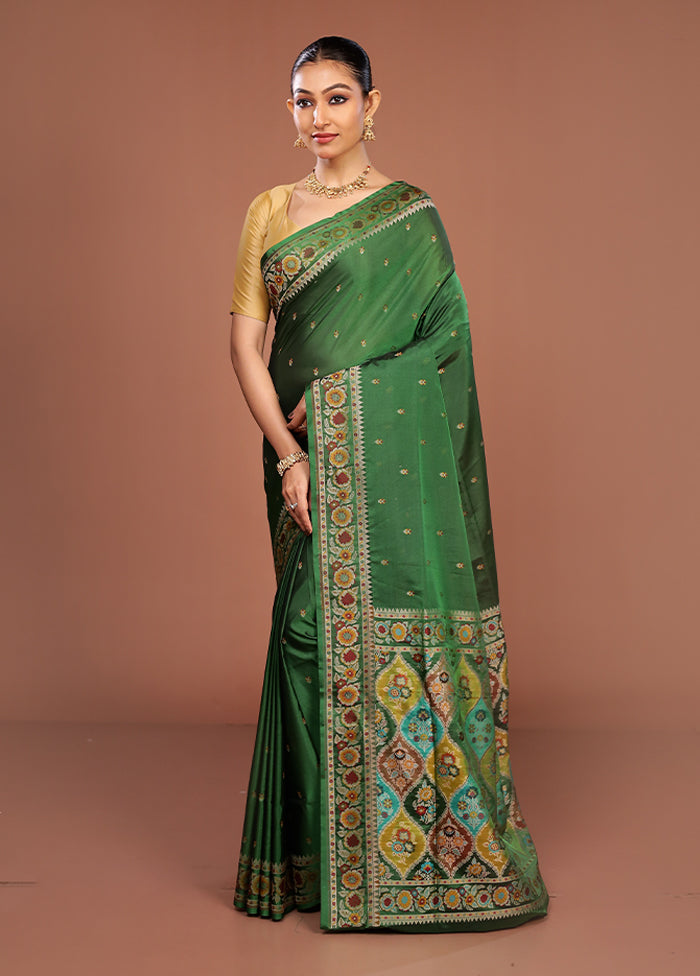 Green Handloom Jamewar Pure Silk Saree With Blouse Piece