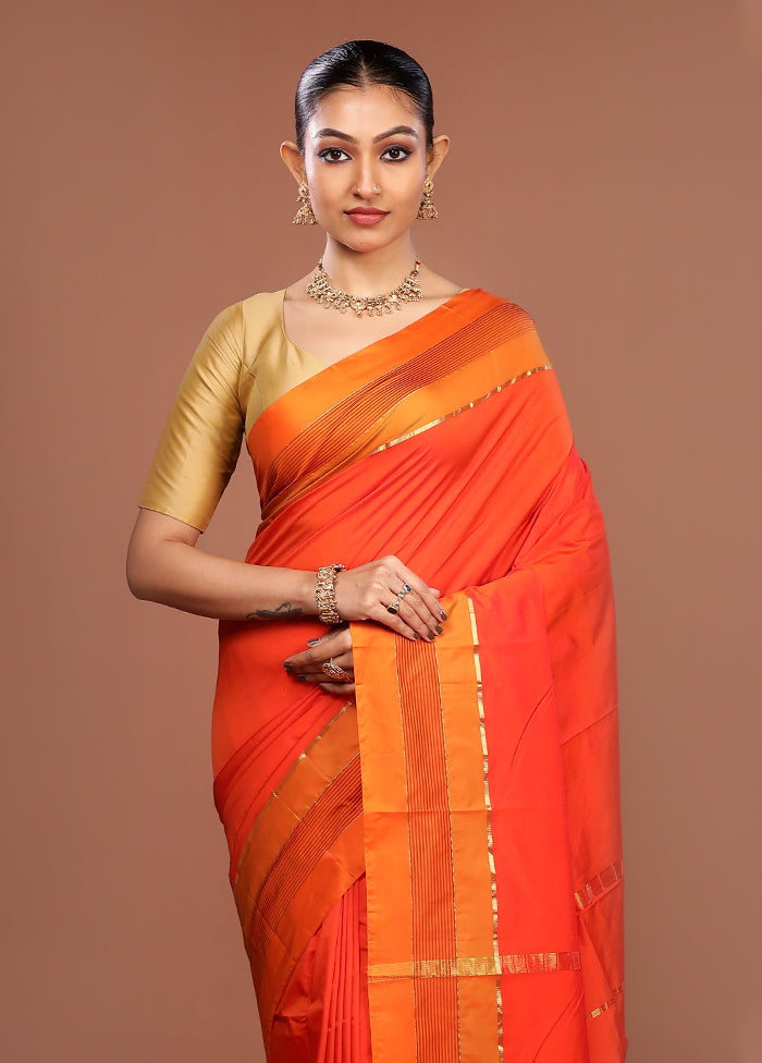 Orange Kanjivaram Silk Saree With Blouse Piece