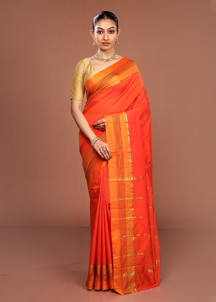 Orange Kanjivaram Silk Saree With Blouse Piece