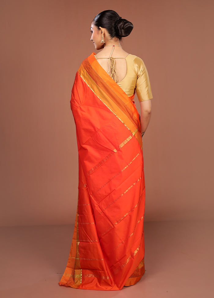 Orange Kanjivaram Silk Saree With Blouse Piece