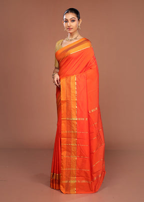 Orange Kanjivaram Silk Saree With Blouse Piece