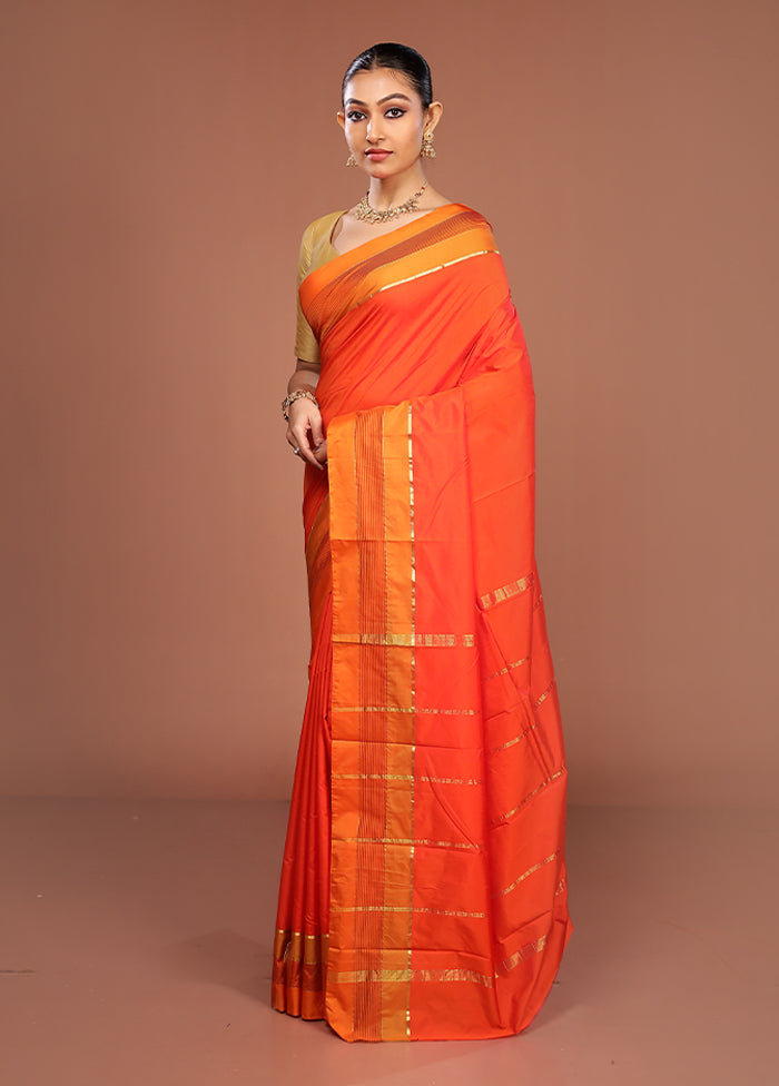 Orange Kanjivaram Silk Saree With Blouse Piece