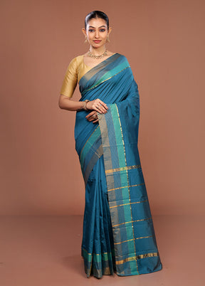 Blue Kanjivaram Silk Saree With Blouse Piece
