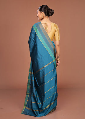 Blue Kanjivaram Silk Saree With Blouse Piece