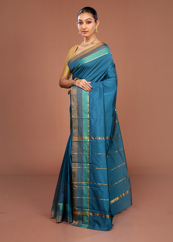 Blue Kanjivaram Silk Saree With Blouse Piece