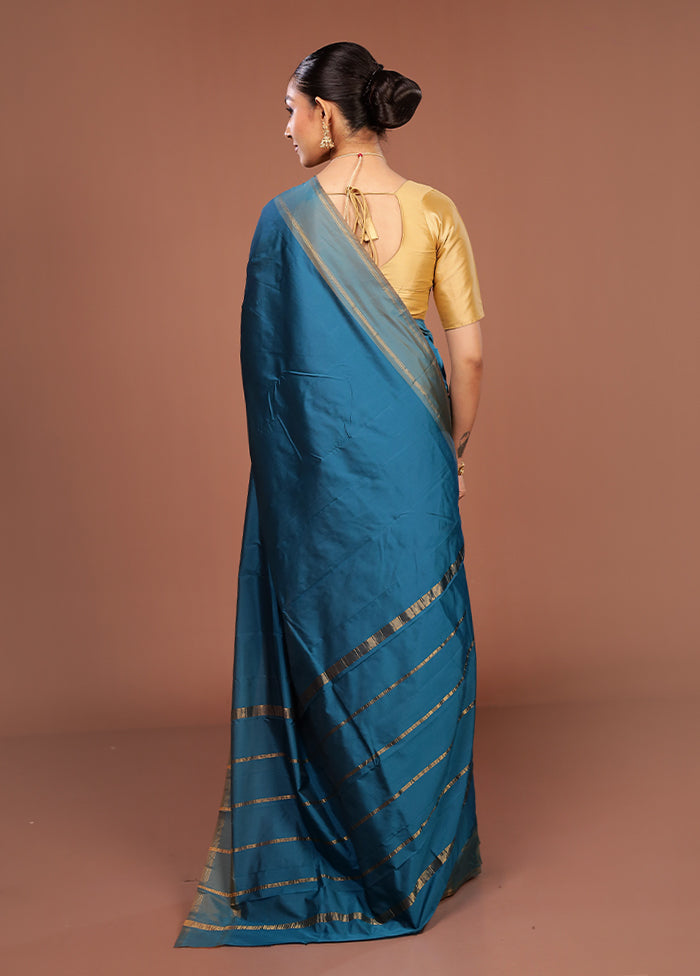 Blue Kanjivaram Silk Saree With Blouse Piece