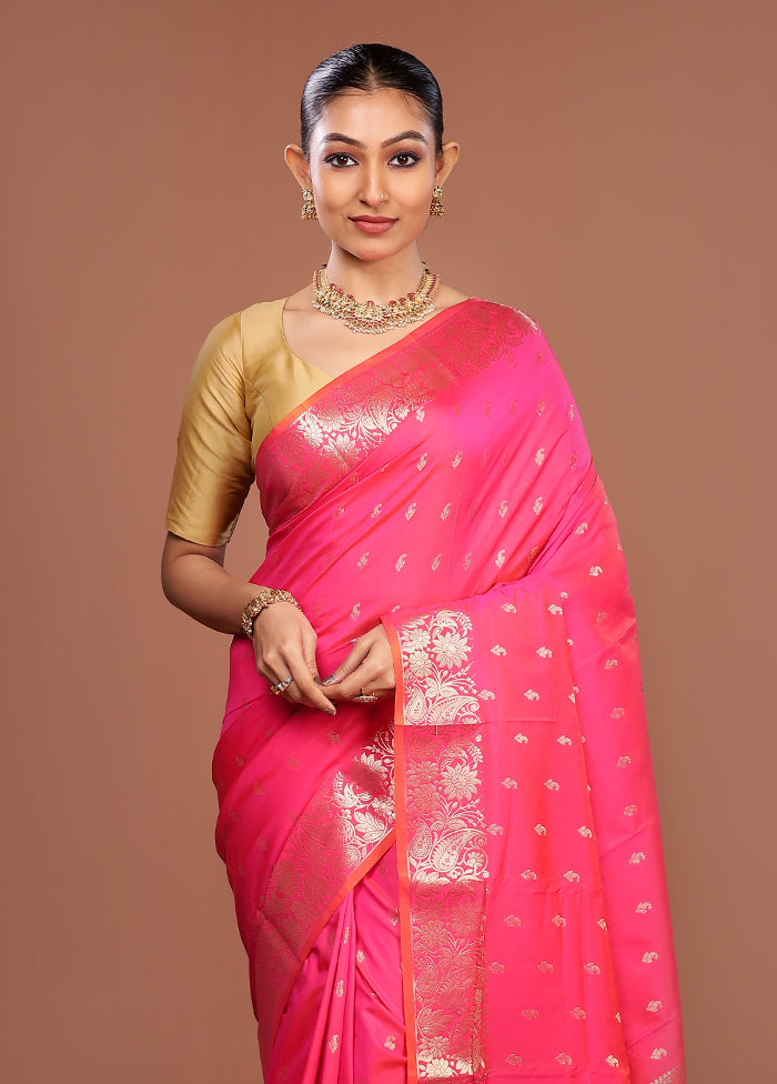 Pink Dupion Silk Saree With Blouse Piece