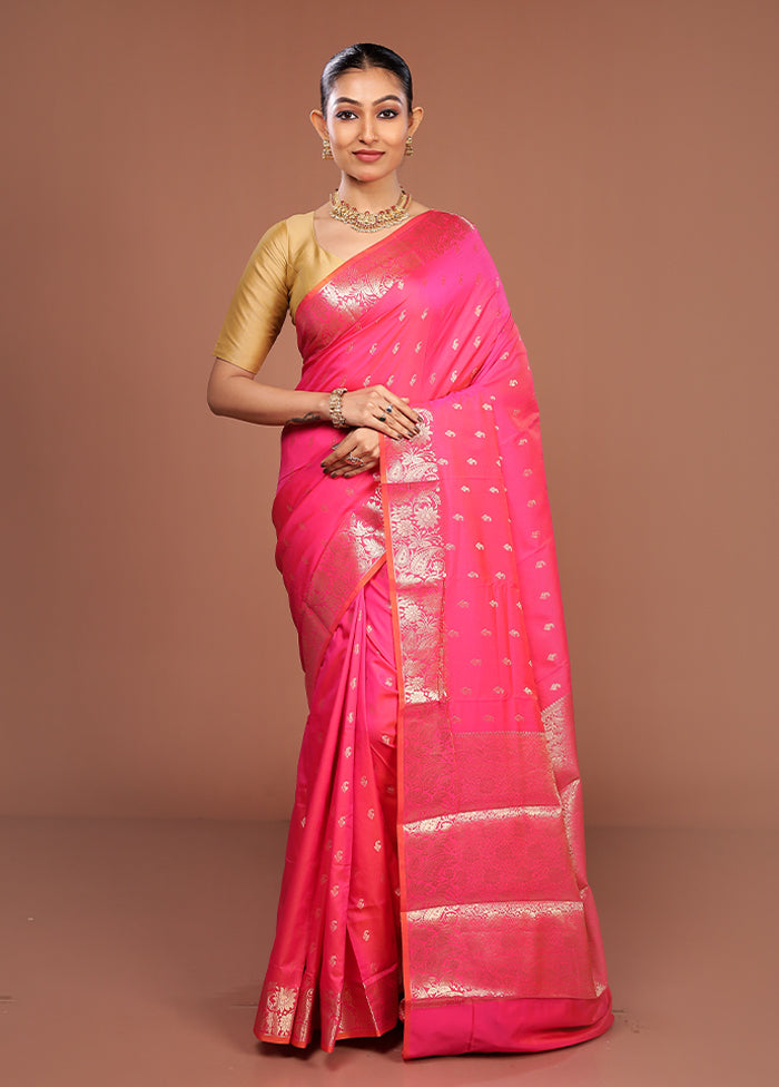 Pink Dupion Silk Saree With Blouse Piece