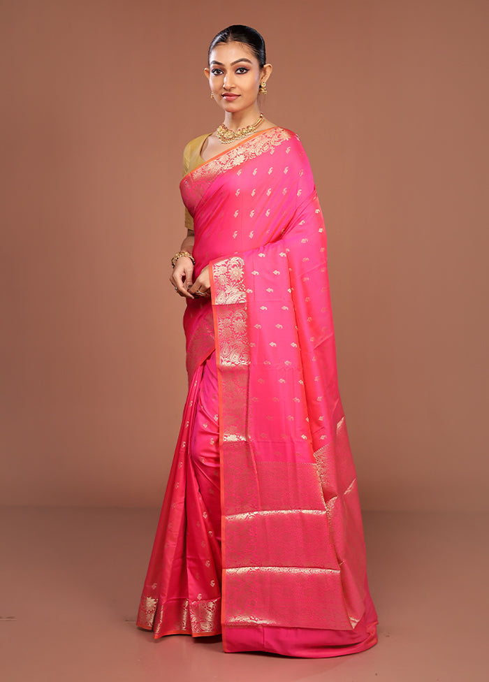 Pink Dupion Silk Saree With Blouse Piece