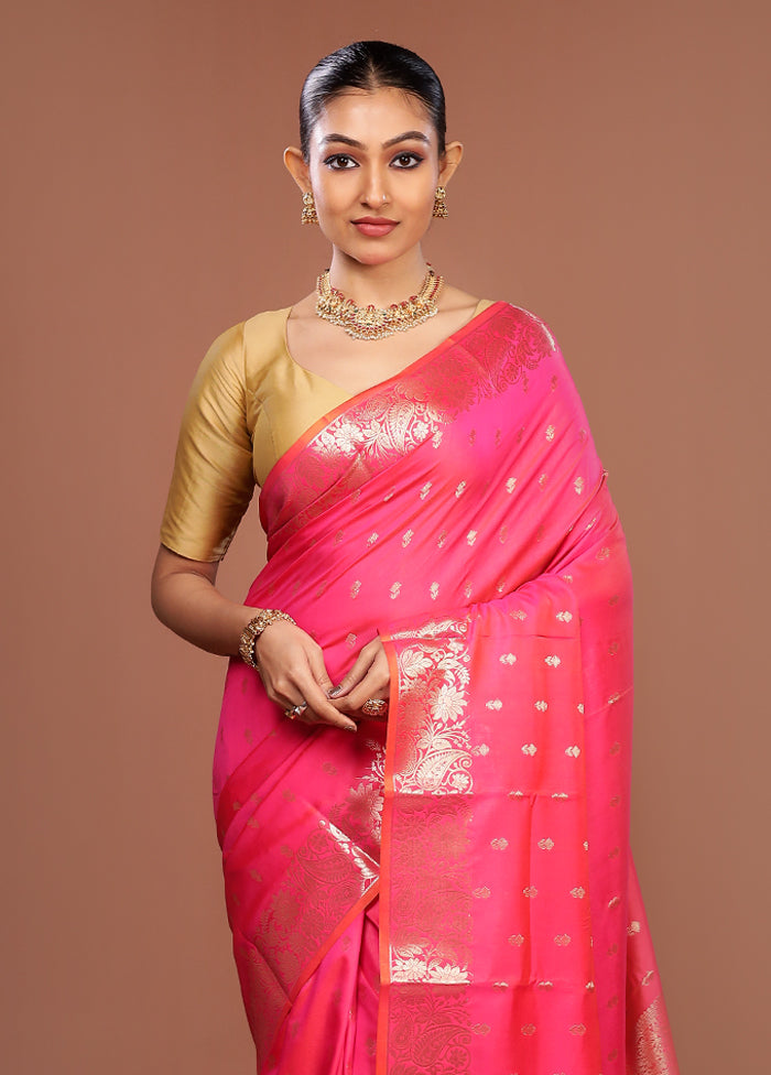 Pink Dupion Silk Saree With Blouse Piece