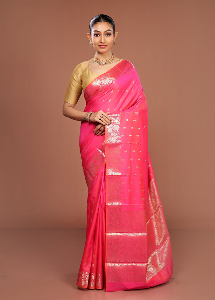 Pink Dupion Silk Saree With Blouse Piece