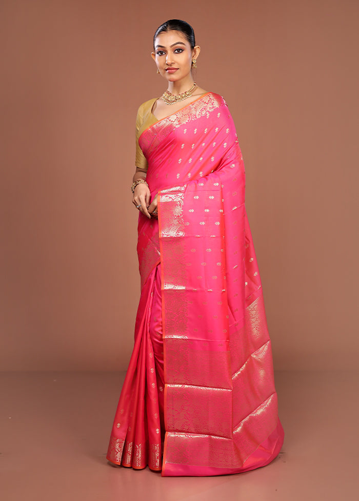 Pink Dupion Silk Saree With Blouse Piece