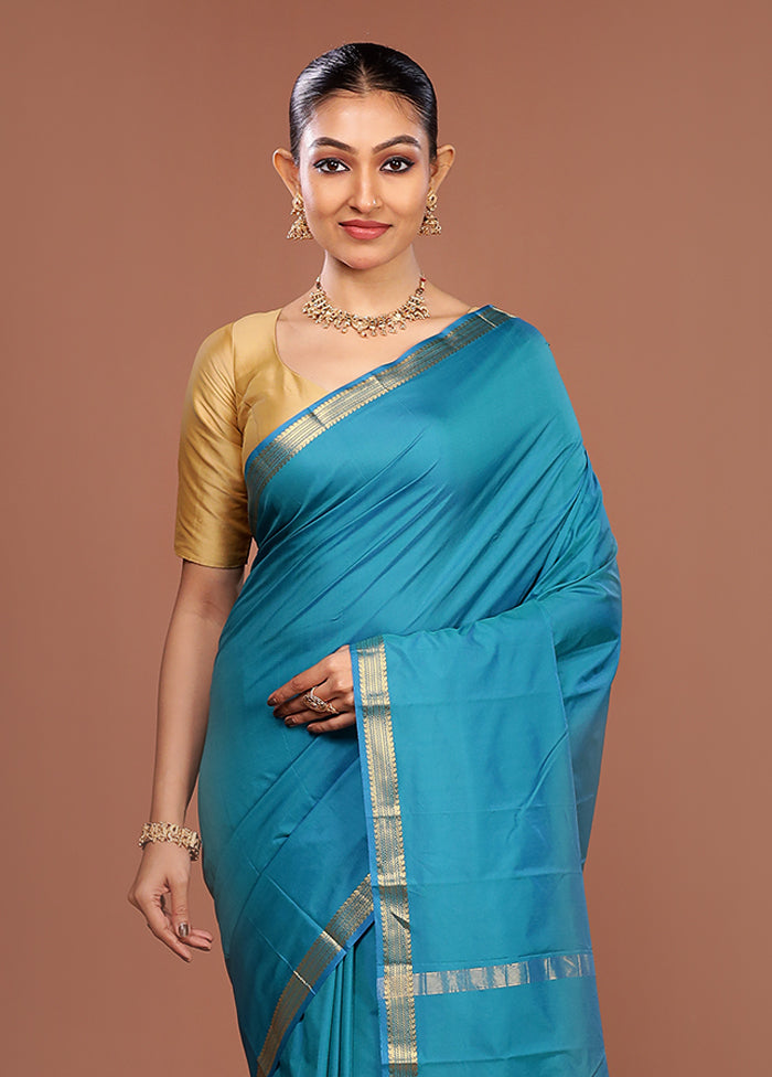 Blue Kanjivaram Silk Saree With Blouse Piece