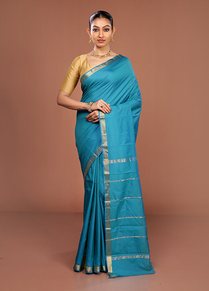 Blue Kanjivaram Silk Saree With Blouse Piece