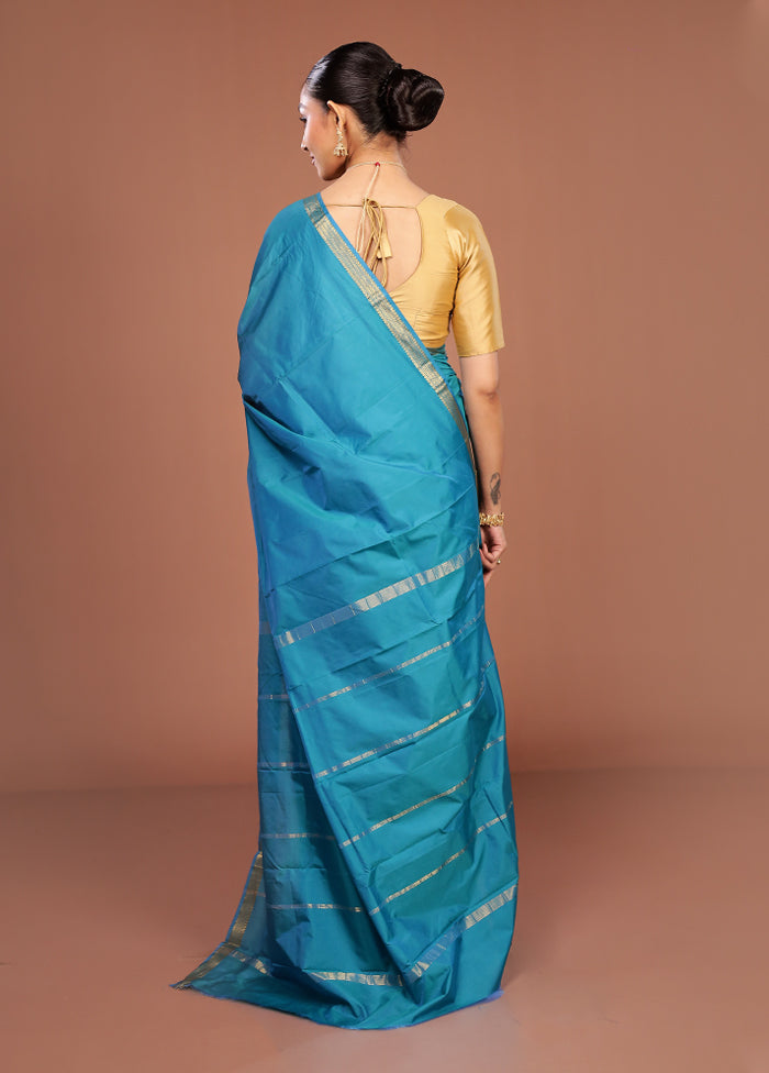 Blue Kanjivaram Silk Saree With Blouse Piece
