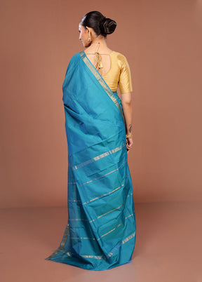 Blue Kanjivaram Silk Saree With Blouse Piece